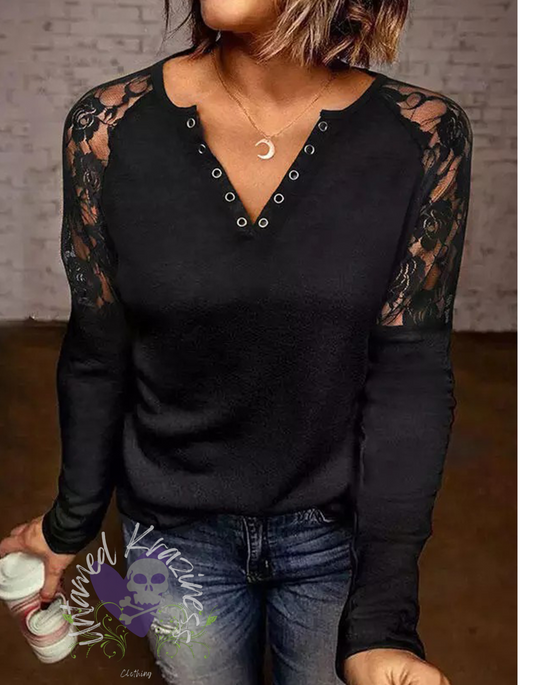 Black Lace V-neck Long sleeve