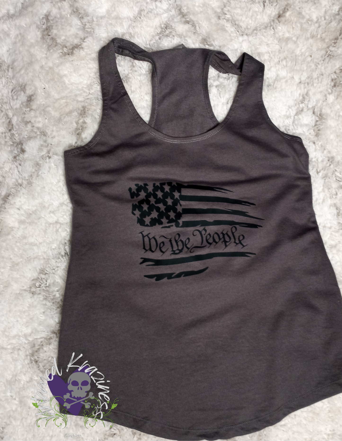 We The People Flag Grey and Black  Graphic Tank Top